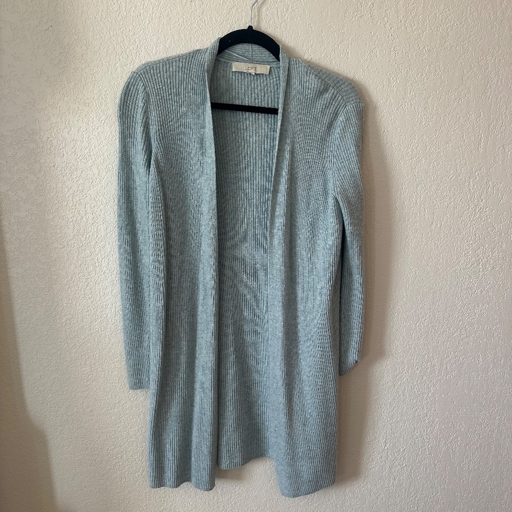 LOFT Ribbed Open Front Longline Cardigan – Light Blue – Size‎ Small - Picture 2 of 4